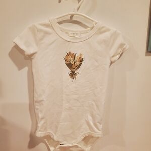 Petit Lem Firsts 18 Month Cream Baby Onesie with Floral Design